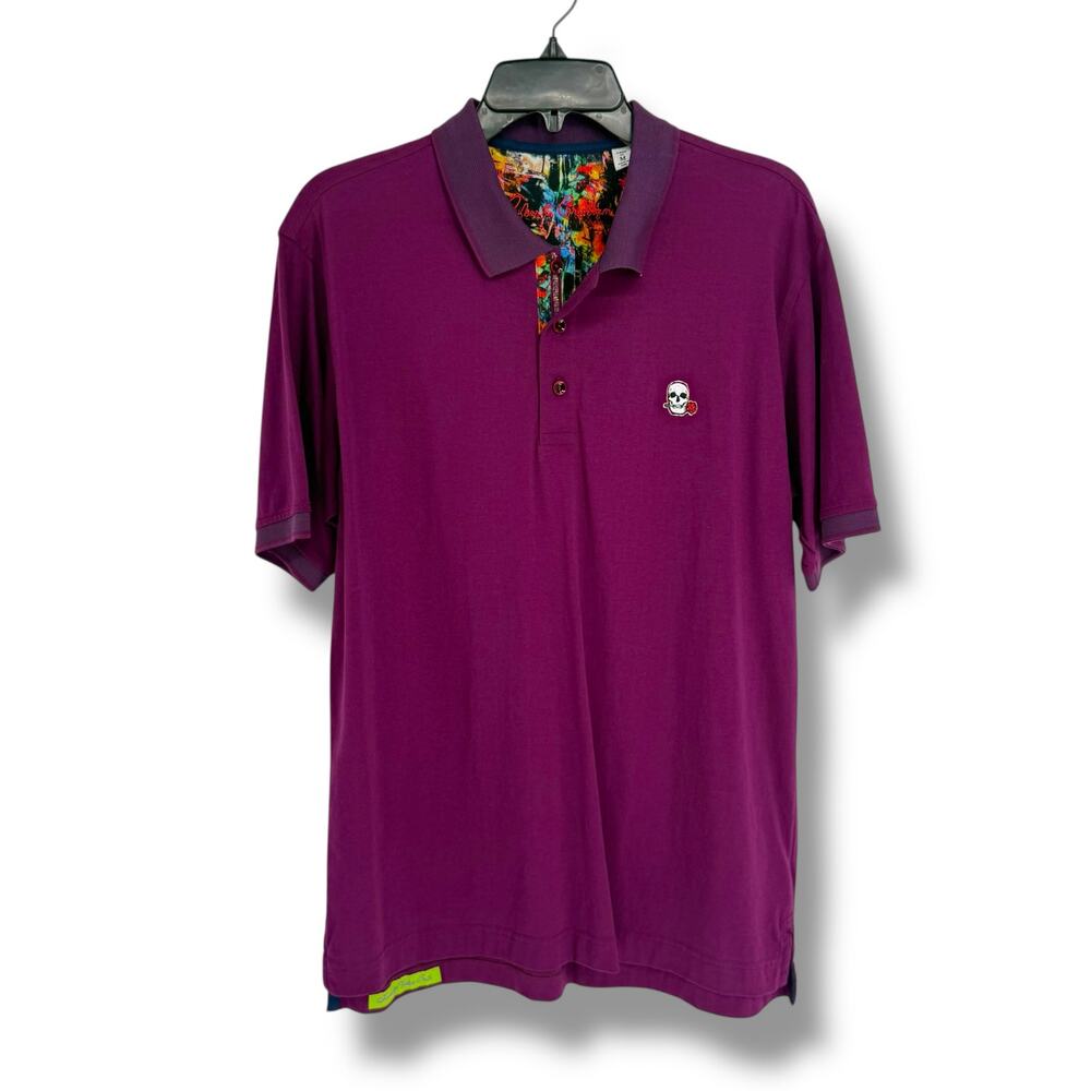 Robert Graham Easton Short Sleeve Knit Polo Solid Berry Purple, Skull M